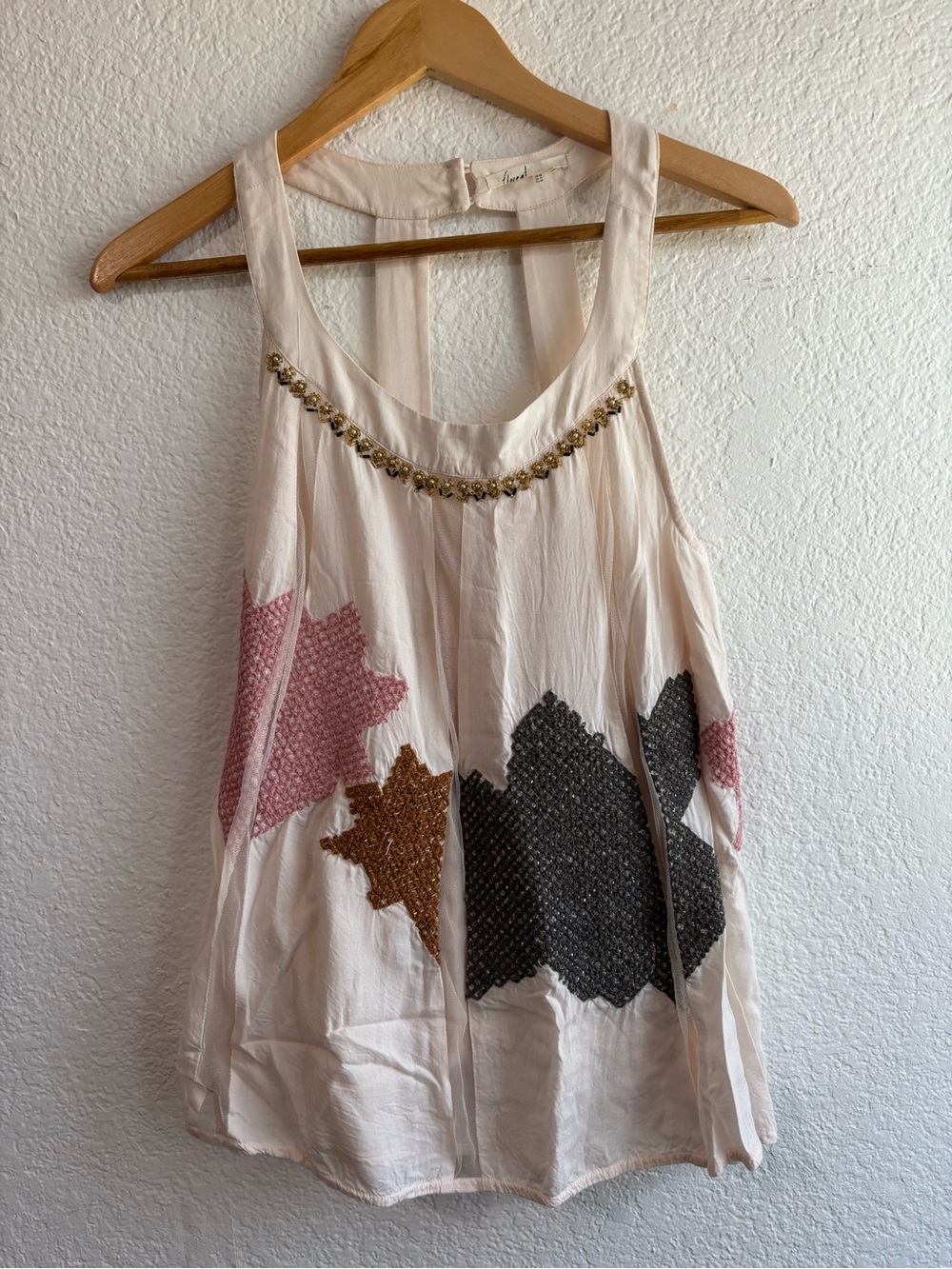 Anthropologie Floreat Cream Embellished Tank Boho Size 8
